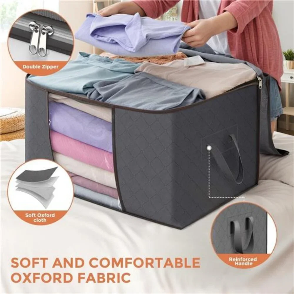 90 L Large Storage Bags, 6 Pack Clothes Storage Bins Foldable Closet Organizers